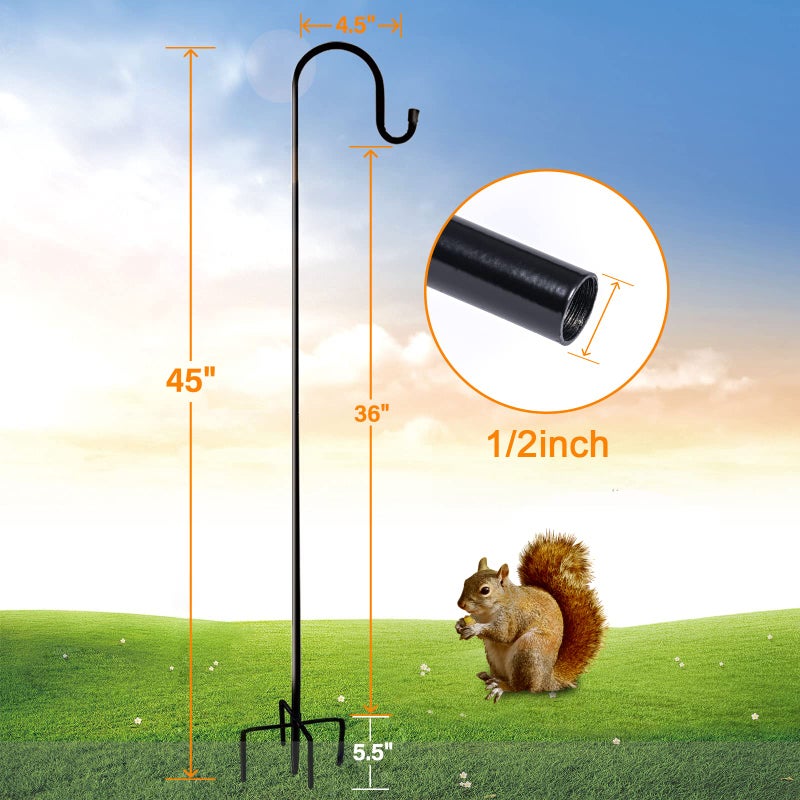 Ottsuls Bird Feeder Pole, 45 INCH Heavy Duty Shepherds Hooks for Outdoor with 5 Prong Base, Adjustable Stand Hanger for Garden Plant, Hummingbird Feeder, Lantern, Hanging Wedding Decor (2 Pack) - Image 2